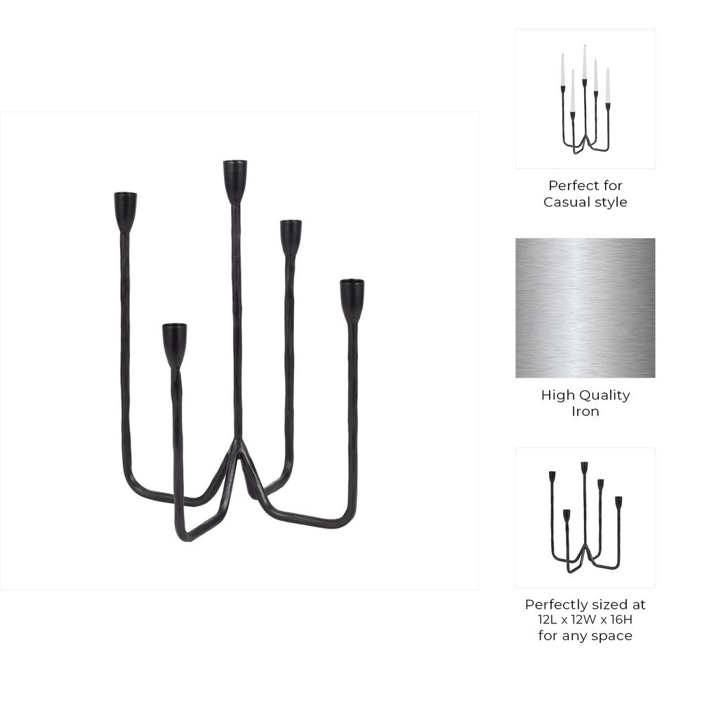Leny 5 Taper Candle Holder | 16" Tall Black Forged Iron Accent