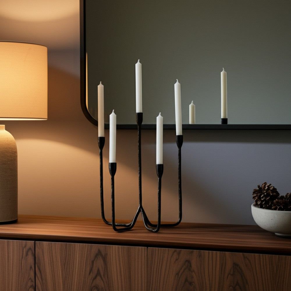 Leny 5 Taper Candle Holder | 16" Tall Black Forged Iron Accent