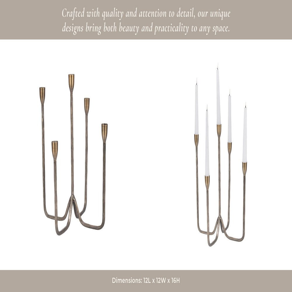 Leny 5 Taper Candle Holder | 16" Tall Bronze Forged Iron Accent
