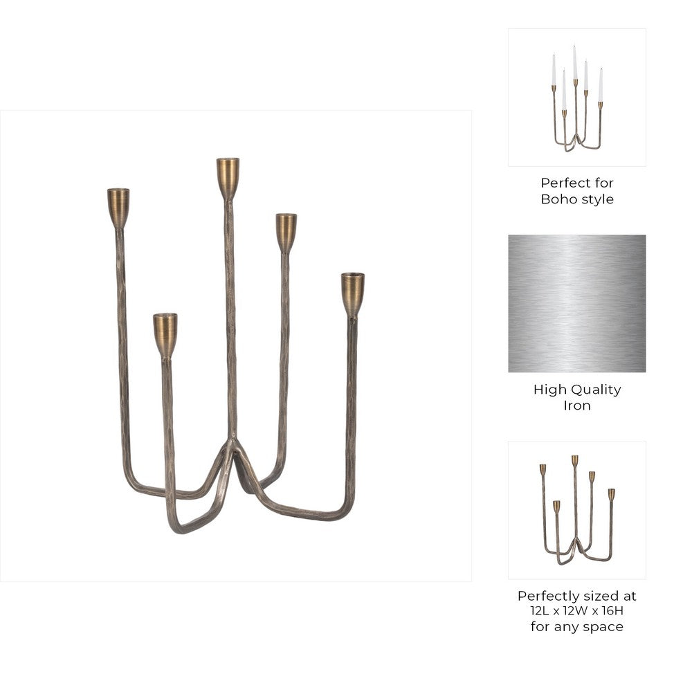 Leny 5 Taper Candle Holder | 16" Tall Bronze Forged Iron Accent