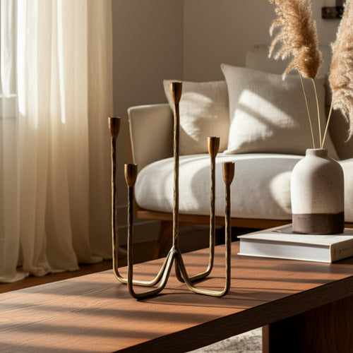 Leny 5 Taper Candle Holder | 16" Tall Bronze Forged Iron Accent