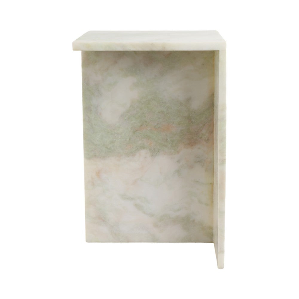 Accent Table | 13" Square Top & Wide Panel Legs | Light Green Marble