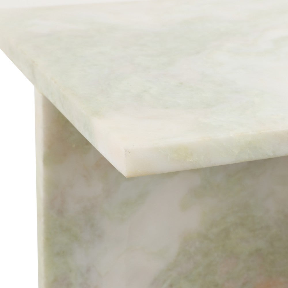 Accent Table | 13" Square Top & Wide Panel Legs | Light Green Marble