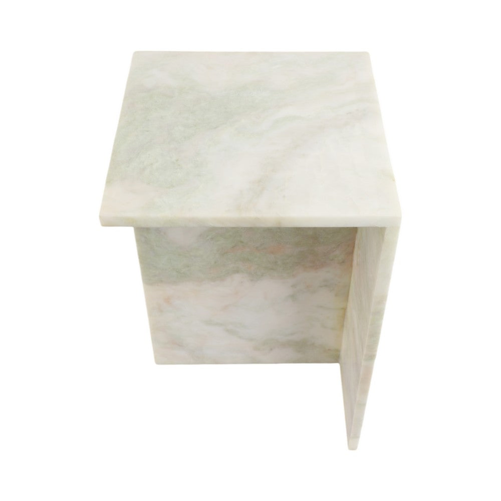 Accent Table | 13" Square Top & Wide Panel Legs | Light Green Marble