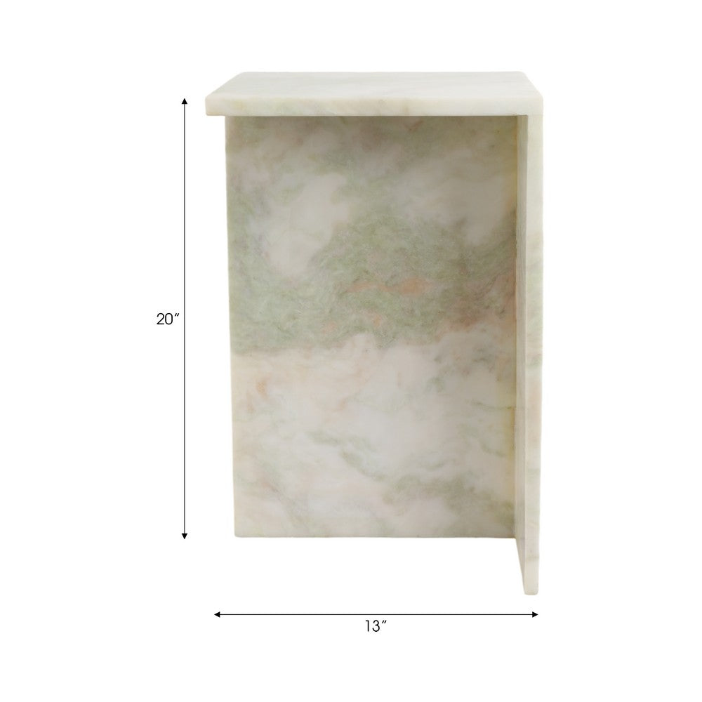 Accent Table | 13" Square Top & Wide Panel Legs | Light Green Marble