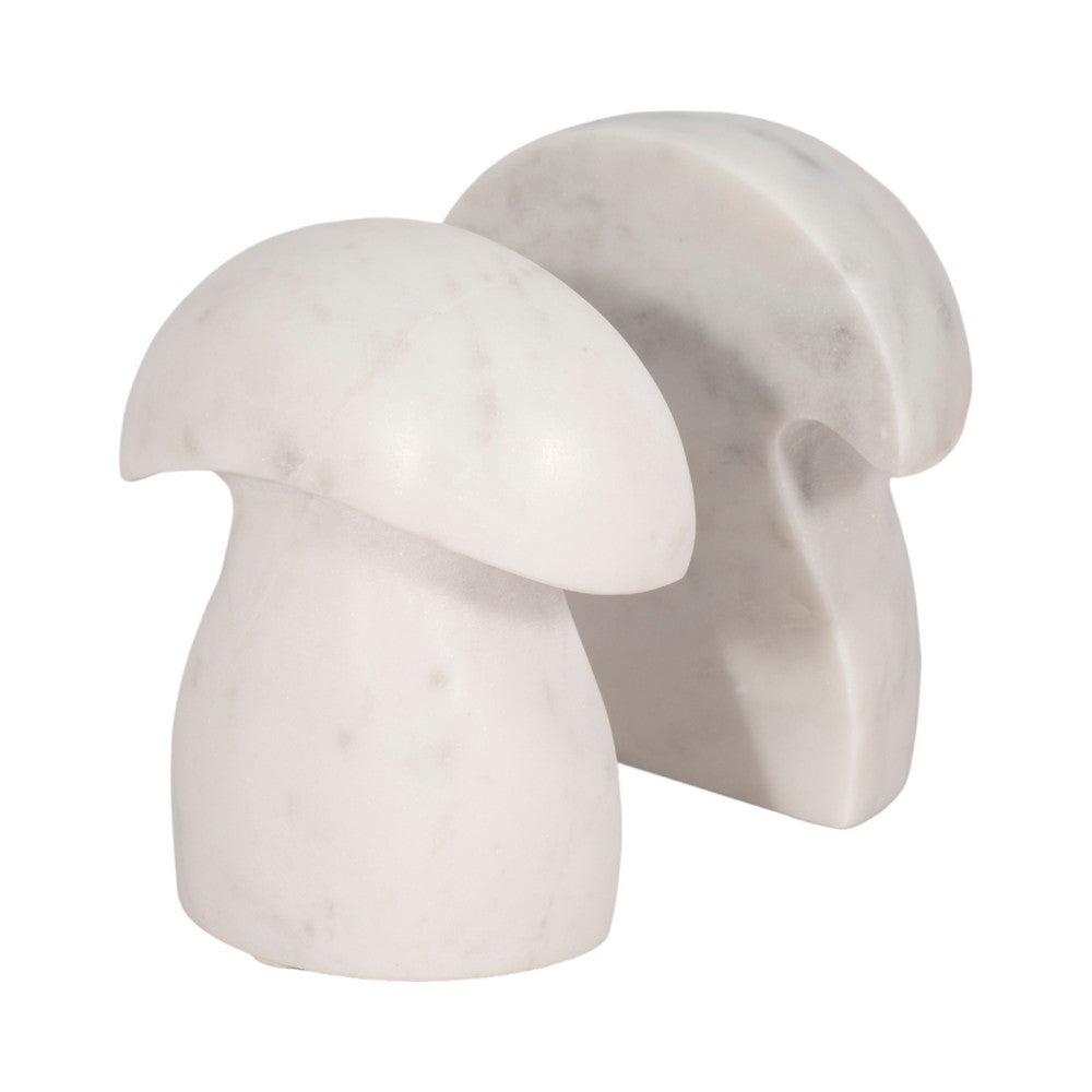 Decorative Mushroom Bookend Set of 2 | Cute Accents | White Veined Marble