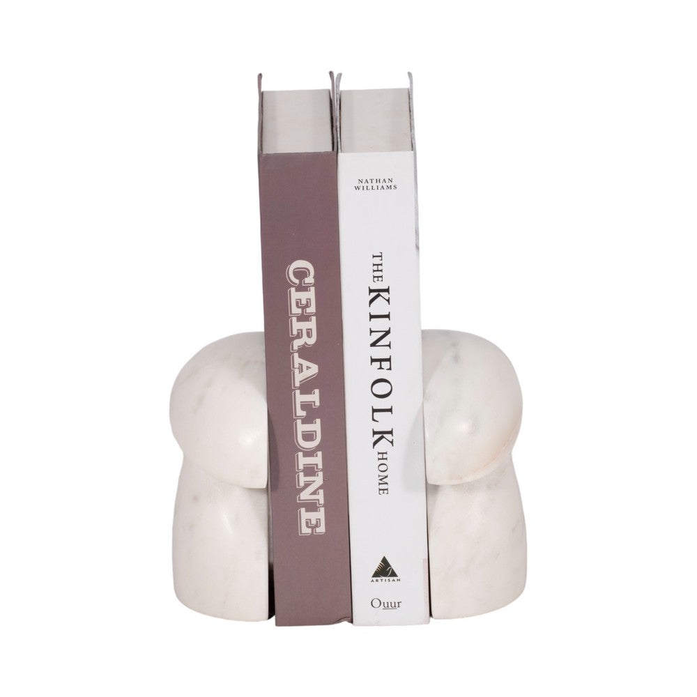 Decorative Mushroom Bookend Set of 2 | Cute Accents | White Veined Marble