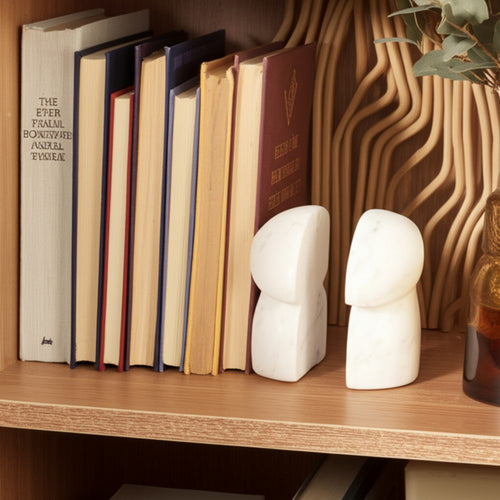 Decorative Mushroom Bookend Set of 2 | Cute Accents | White Veined Marble