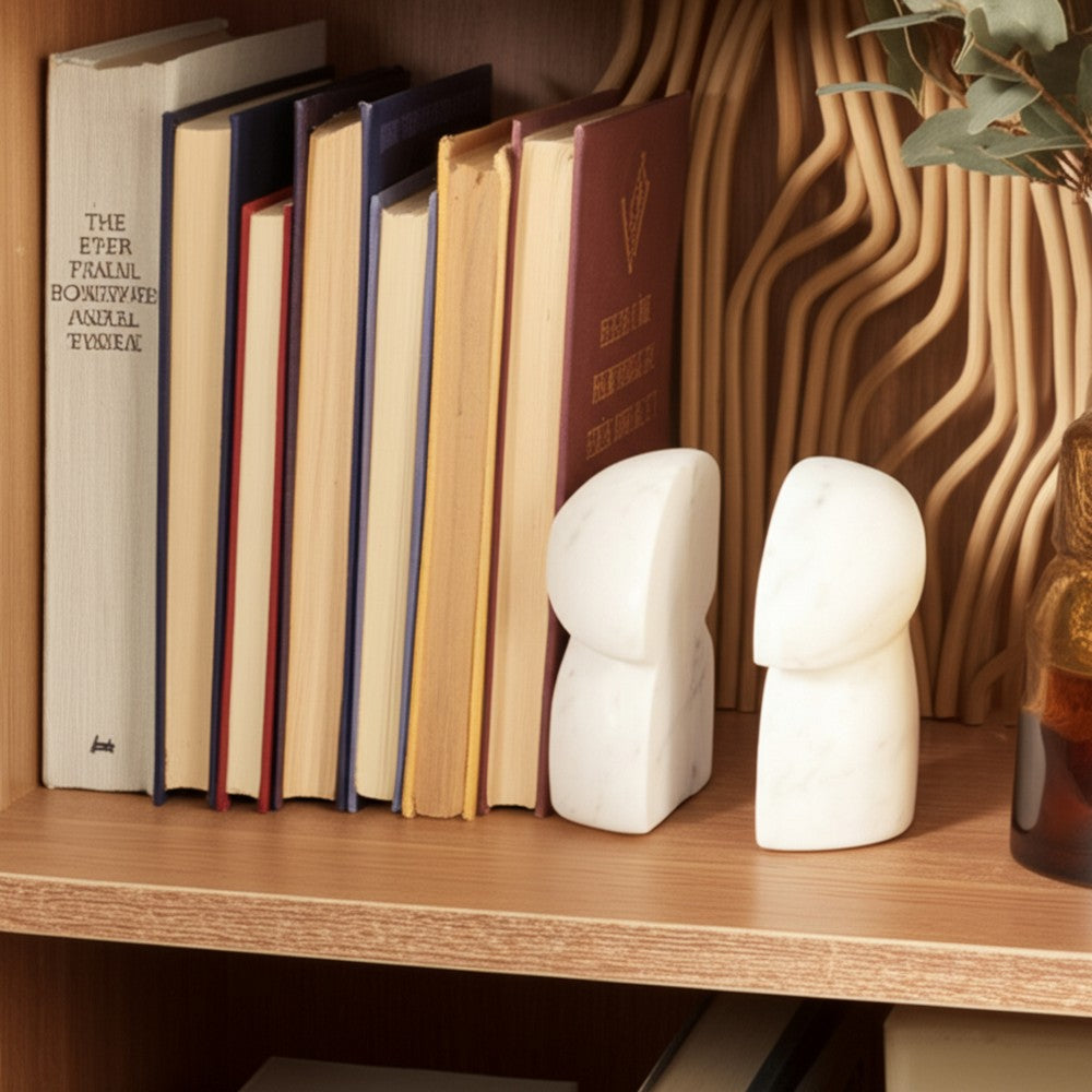 Decorative Mushroom Bookend Set of 2 | Cute Accents | White Veined Marble