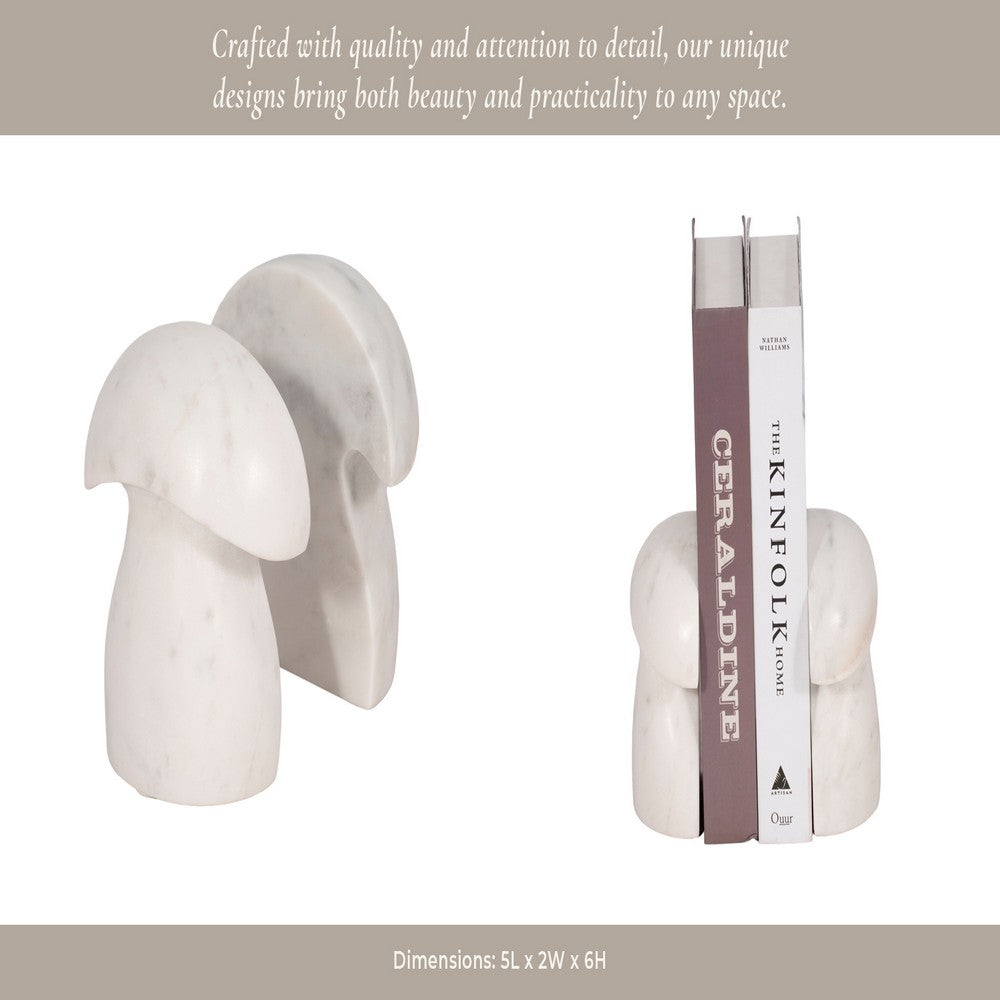 Decorative Mushroom Bookend Set of 2 | Cute Accents | White Veined Marble