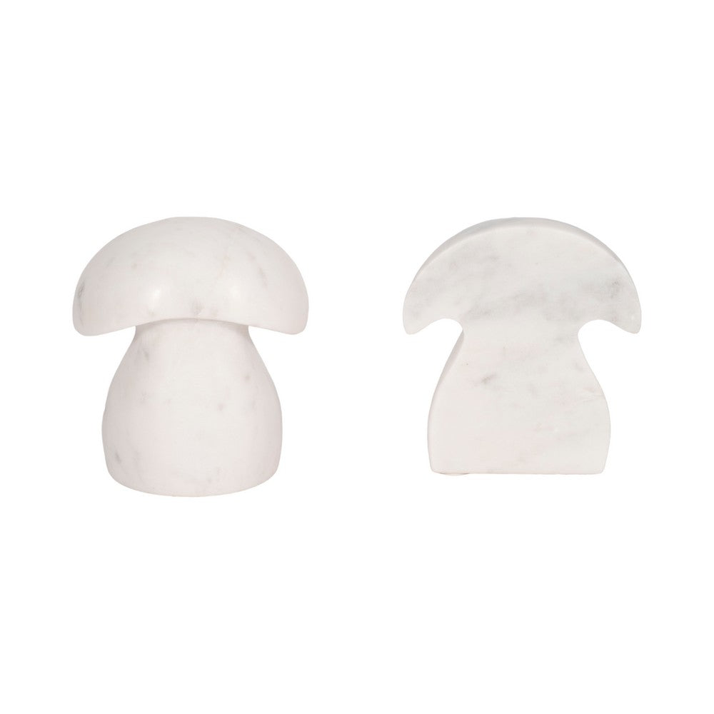 Decorative Mushroom Bookend Set of 2 | Cute Accents | White Veined Marble
