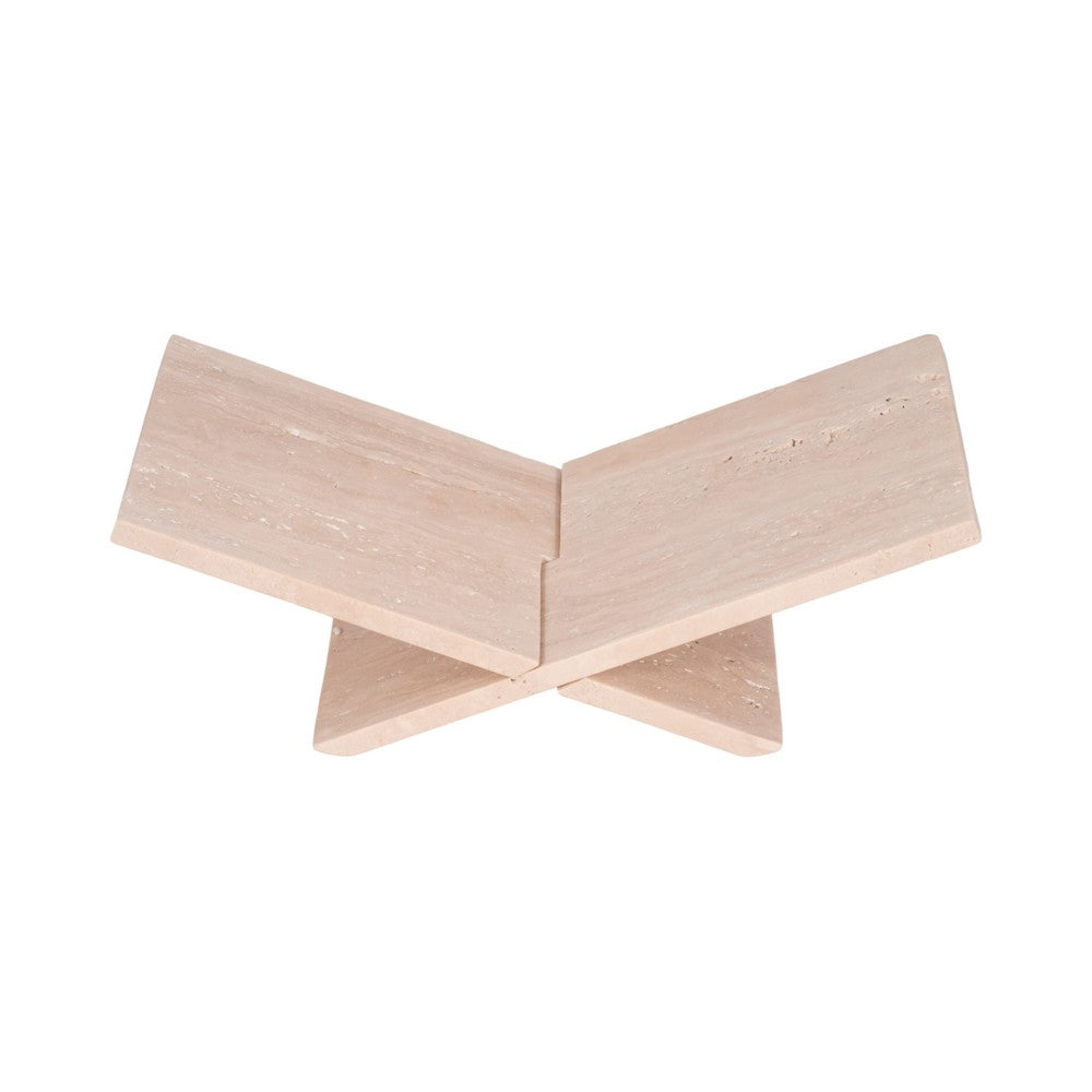 Decorative X Shaped Bookstand | 18" Natural Tan Brown Travertine