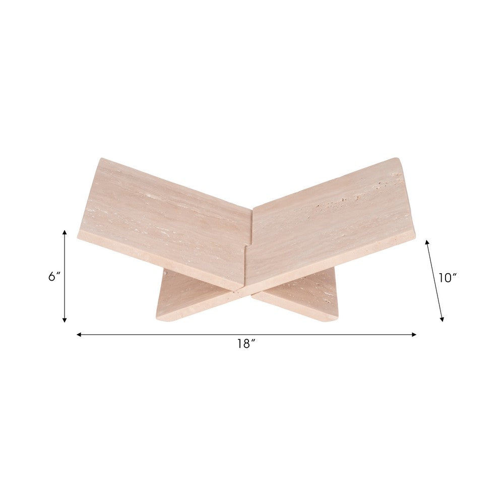Decorative X Shaped Bookstand | 18" Natural Tan Brown Travertine