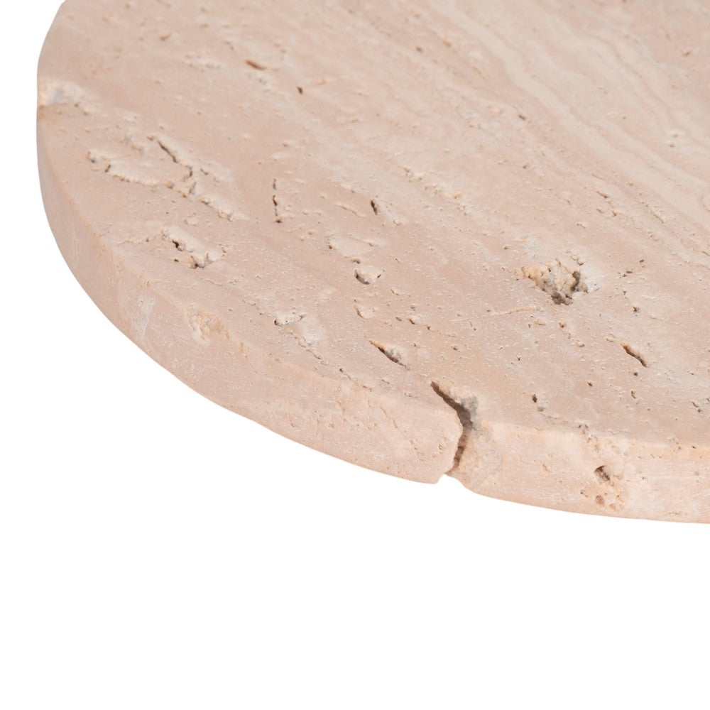 Decorative Tray | Wood Ball Feet | 10" Round Tan Travertine for Tabletop