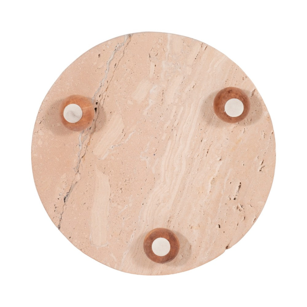 Decorative Tray | Wood Ball Feet | 10" Round Tan Travertine for Tabletop
