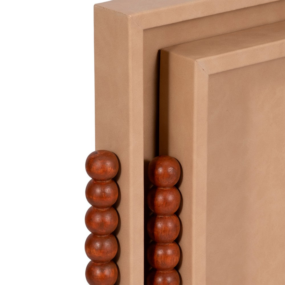 Decorative Serving Trays Set of 2 | Beaded Handles | Ivory & Brown | 16,20"