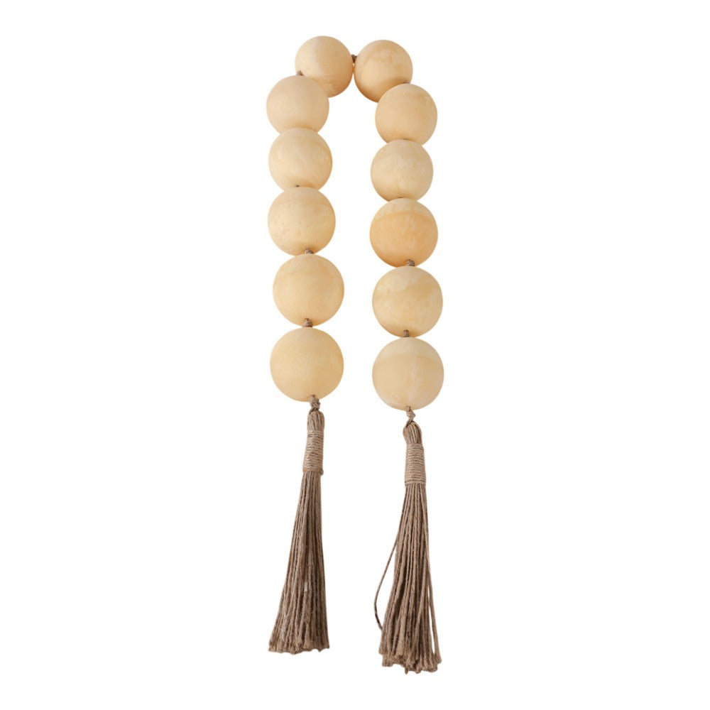 Decorative Swirled Beaded Garland with Jute Tassels | 40" Ivory Tone