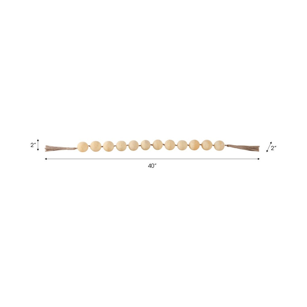 Decorative Swirled Beaded Garland with Jute Tassels | 40" Ivory Tone