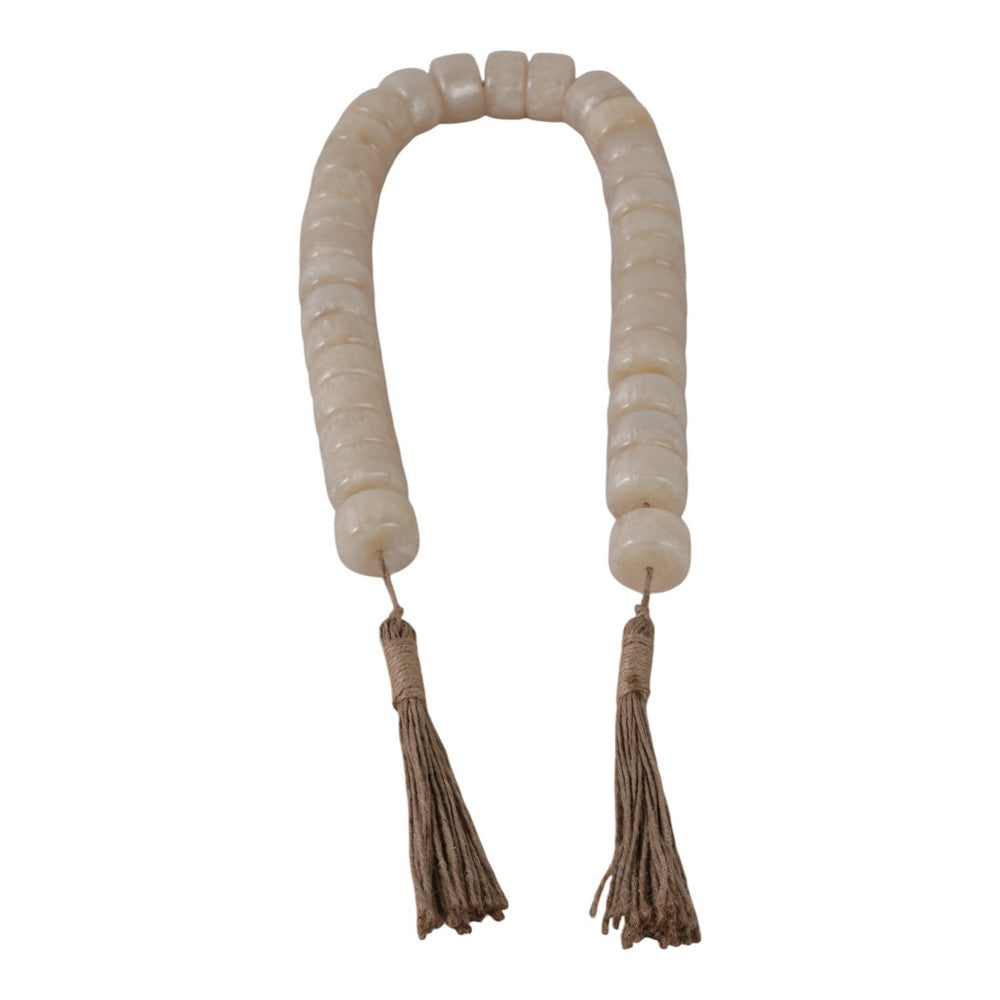 Cylinder Garland | Ivory Resin Beads & Brown Jute Rope Tassels | 38"