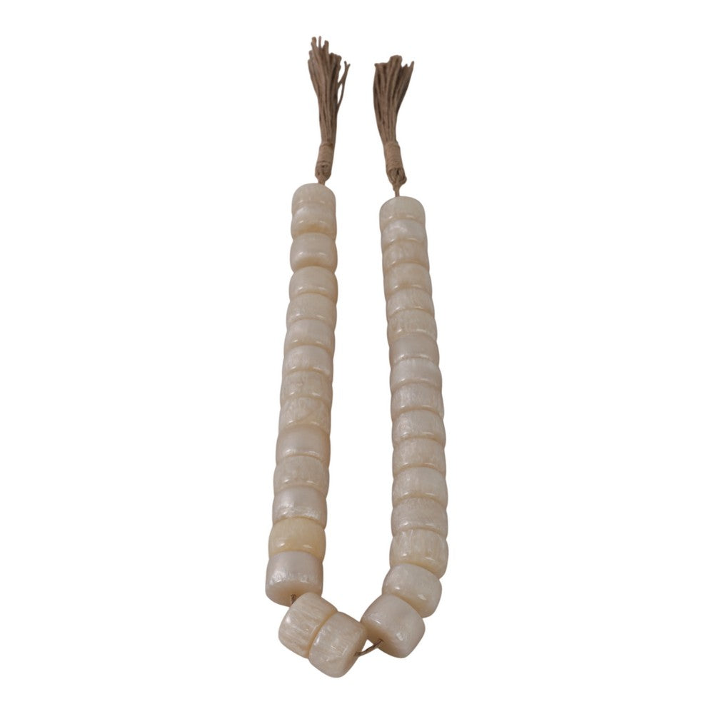 Cylinder Garland | Ivory Resin Beads & Brown Jute Rope Tassels | 38"