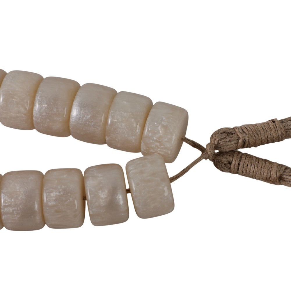 Cylinder Garland | Ivory Resin Beads & Brown Jute Rope Tassels | 38"