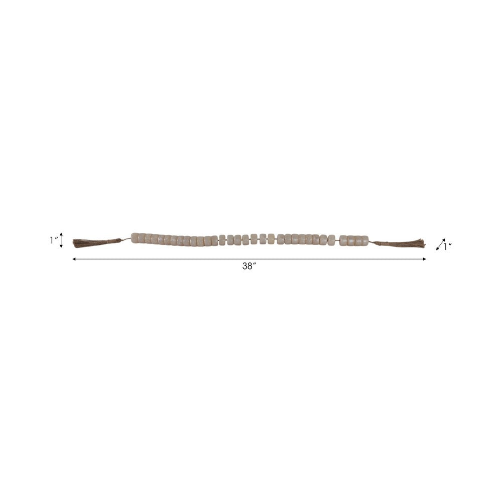 Cylinder Garland | Ivory Resin Beads & Brown Jute Rope Tassels | 38"