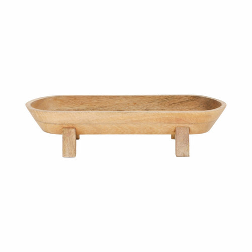 Decorative Footed Bowl | Oval-Boat Shape | 16" Natural Brown Wood
