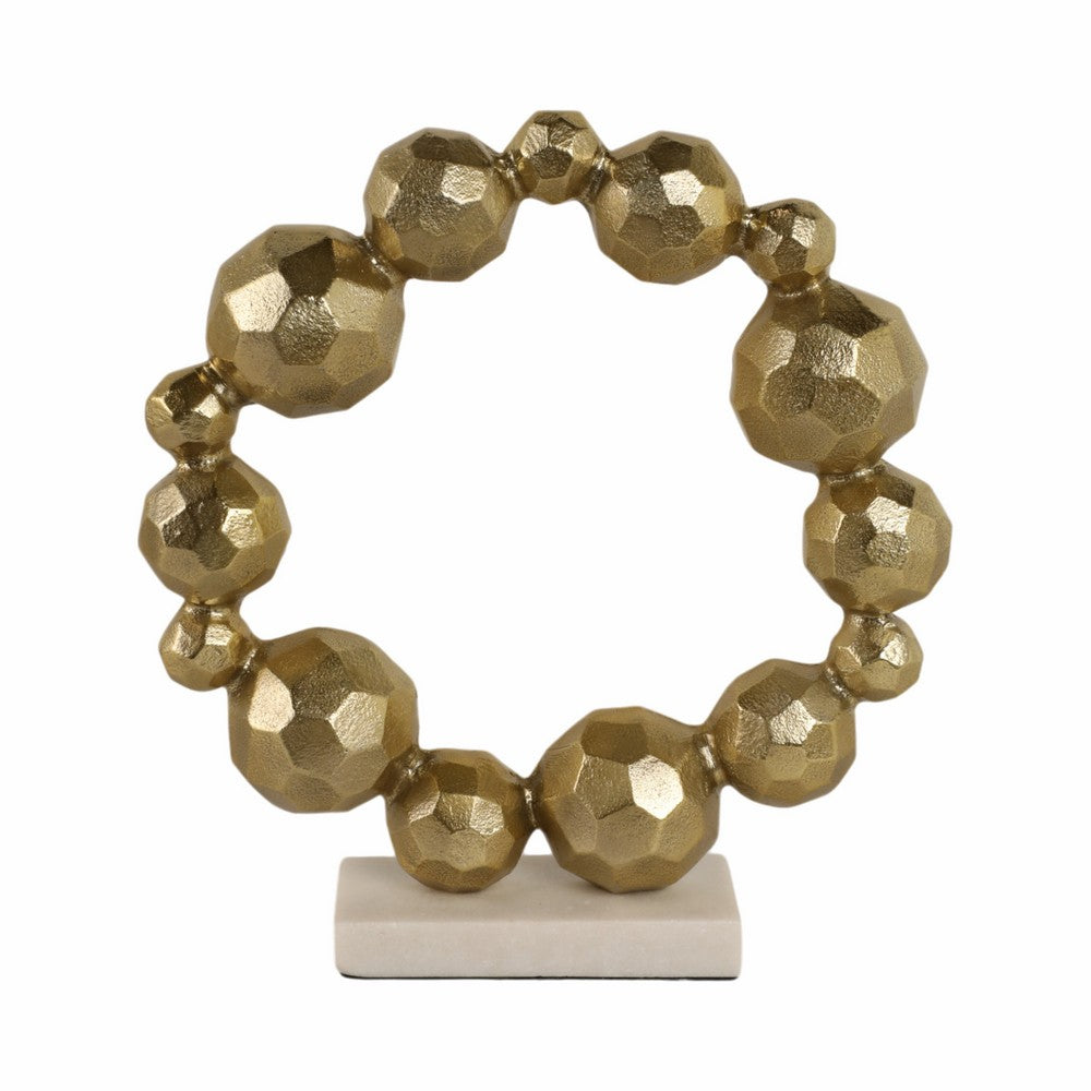 Sculptural Table Decor | 15" Gold Ring of Orbs on White Marble Base