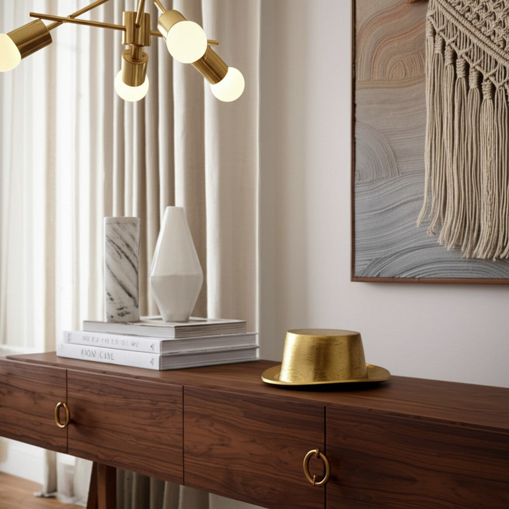 Decorative Sculptural Hat Accent | Metallic Gold Aluminum | 8"