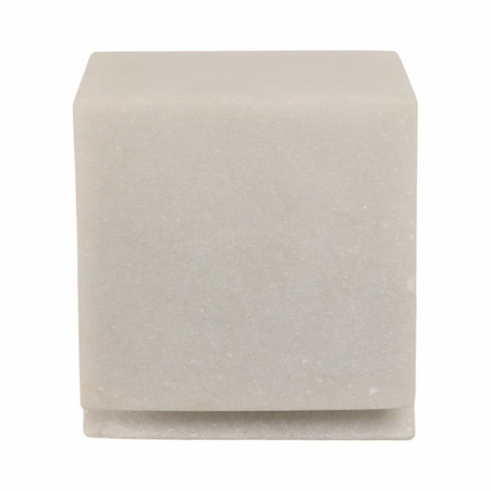 4" Slant Cut Geometric Cube Tabletop Decor Accent | White Marble