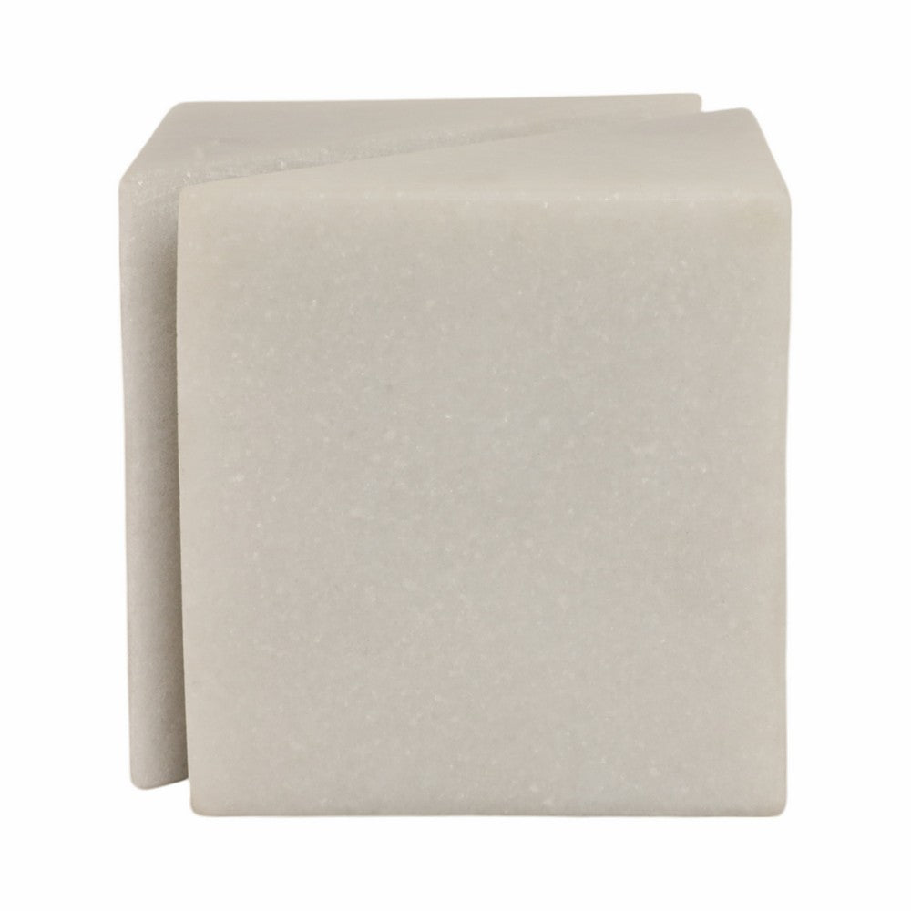 4" Slant Cut Geometric Cube Tabletop Decor Accent | White Marble