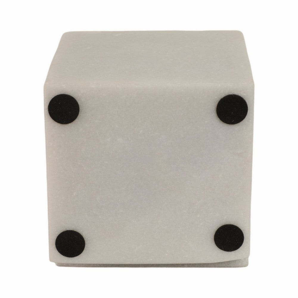 4" Slant Cut Geometric Cube Tabletop Decor Accent | White Marble