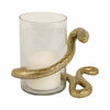 Accent  Pillar Candle Holder w Gold Metal Snake & Glass Cylinder | 9"