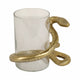 Accent  Pillar Candle Holder w Gold Metal Snake & Glass Cylinder | 9"