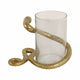 Accent  Pillar Candle Holder w Gold Metal Snake & Glass Cylinder | 9"