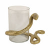 Accent  Pillar Candle Holder w Gold Metal Snake & Glass Cylinder | 9"