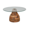 Coffee Table w 34" Round Glass Top | Striped Wood Pedestal Base