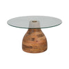 Coffee Table w 34" Round Glass Top | Striped Wood Pedestal Base