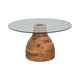 Coffee Table w 34" Round Glass Top | Striped Wood Pedestal Base