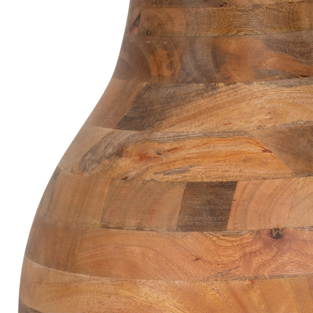 Coffee Table w 34" Round Glass Top | Striped Wood Pedestal Base