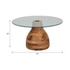 Coffee Table w 34" Round Glass Top | Striped Wood Pedestal Base