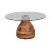 Coffee Table w 34" Round Glass Top | Striped Wood Pedestal Base