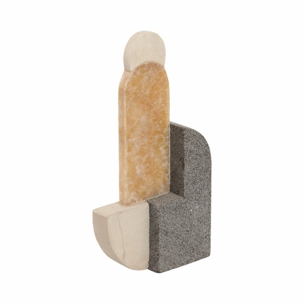 Decorative Sculpture | Abstract Geometric | Gray & Gold | Onyx & Marble