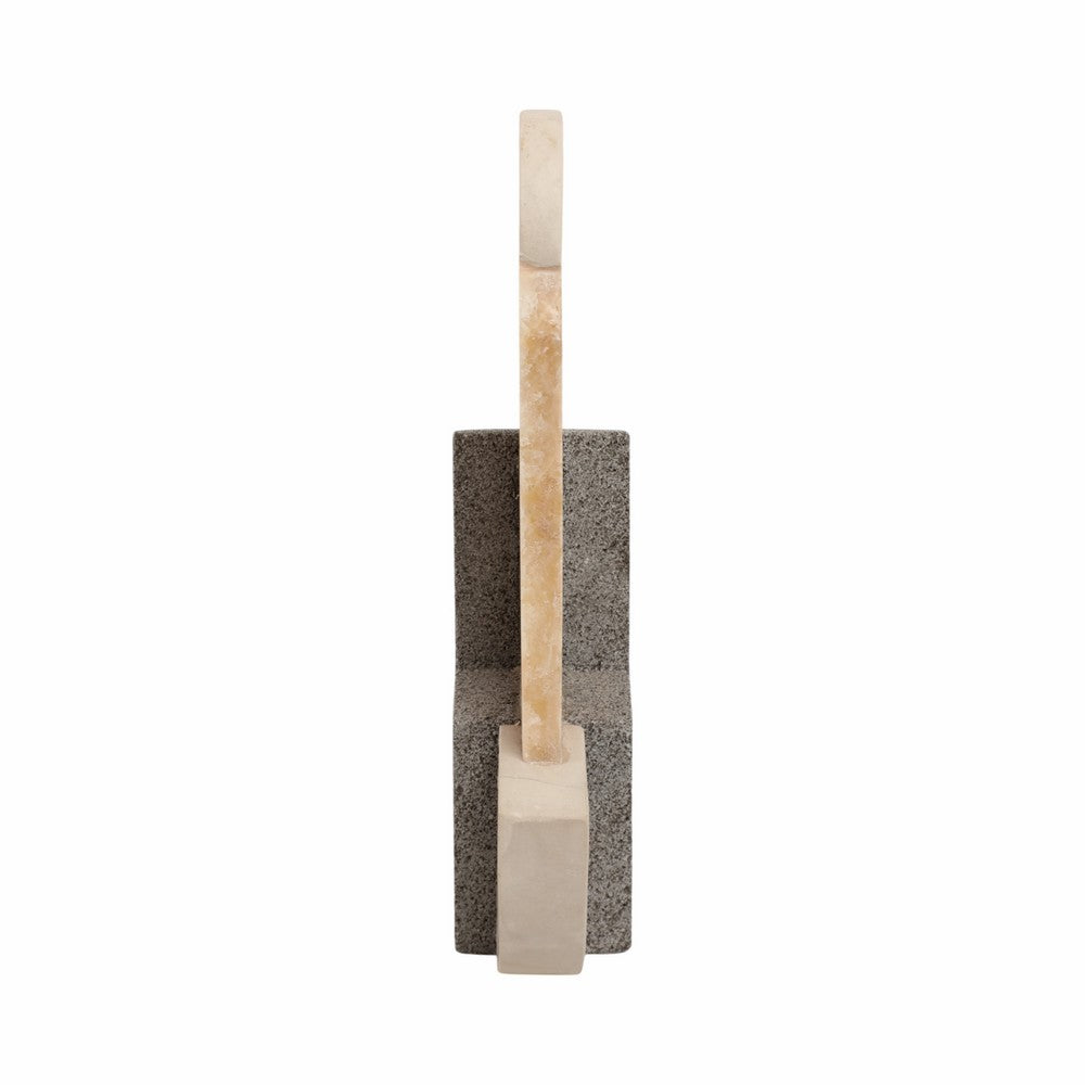 Decorative Sculpture | Abstract Geometric | Gray & Gold | Onyx & Marble