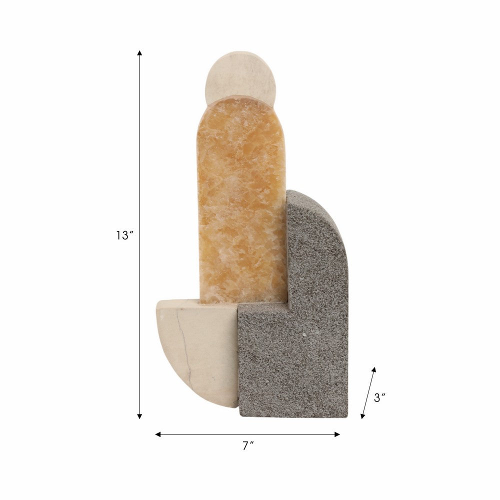 Decorative Sculpture | Abstract Geometric | Gray & Gold | Onyx & Marble