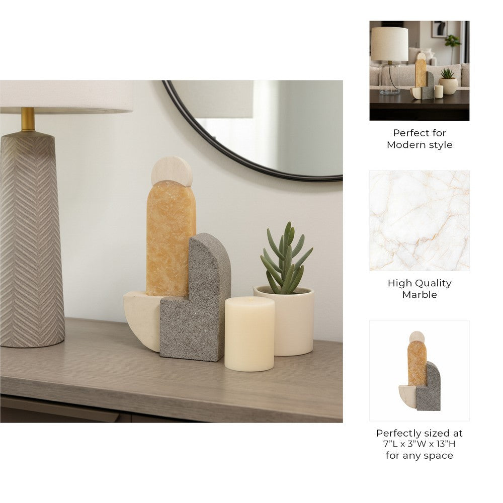 Decorative Sculpture | Abstract Geometric | Gray & Gold | Onyx & Marble SBH-20840