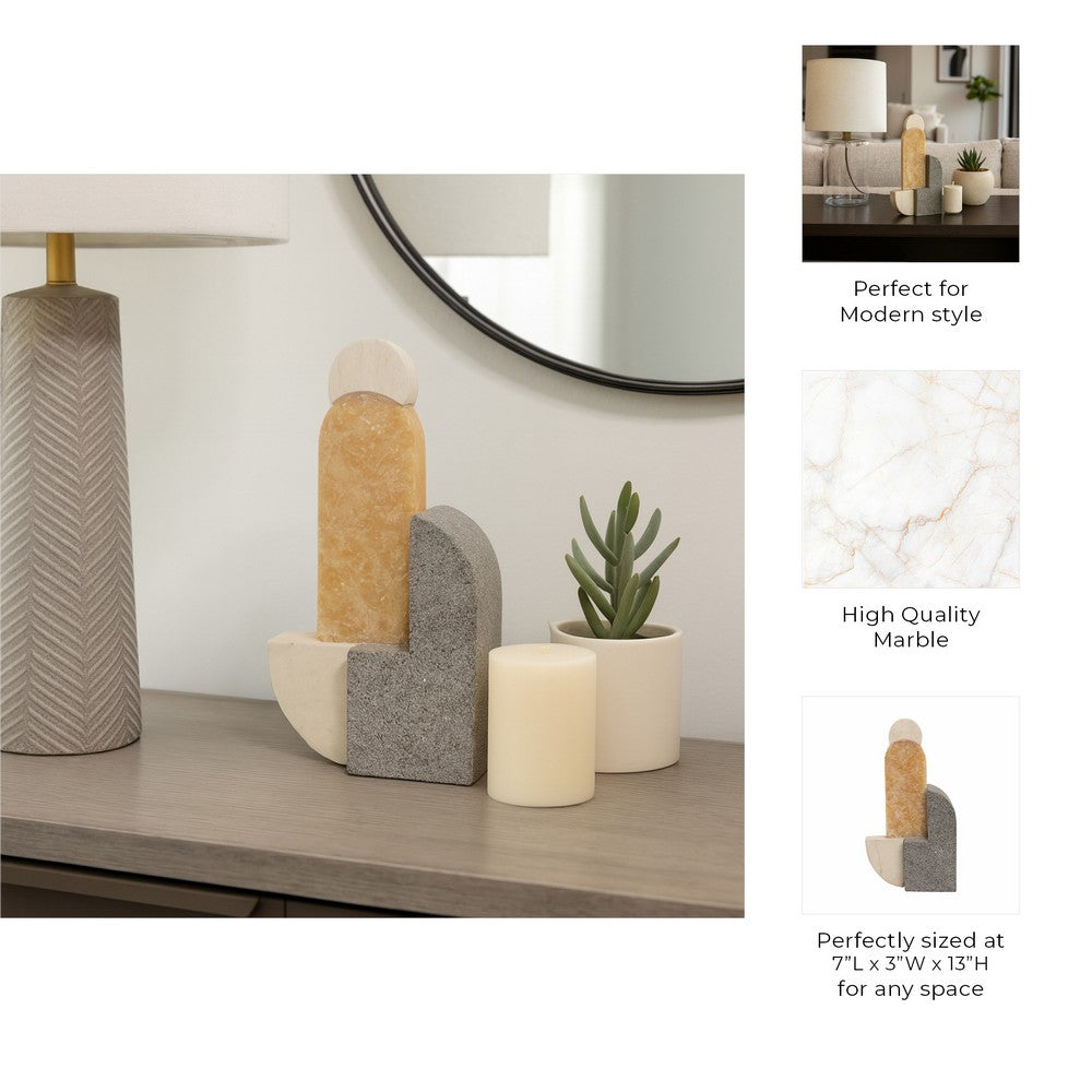 Decorative Sculpture | Abstract Geometric | Gray & Gold | Onyx & Marble