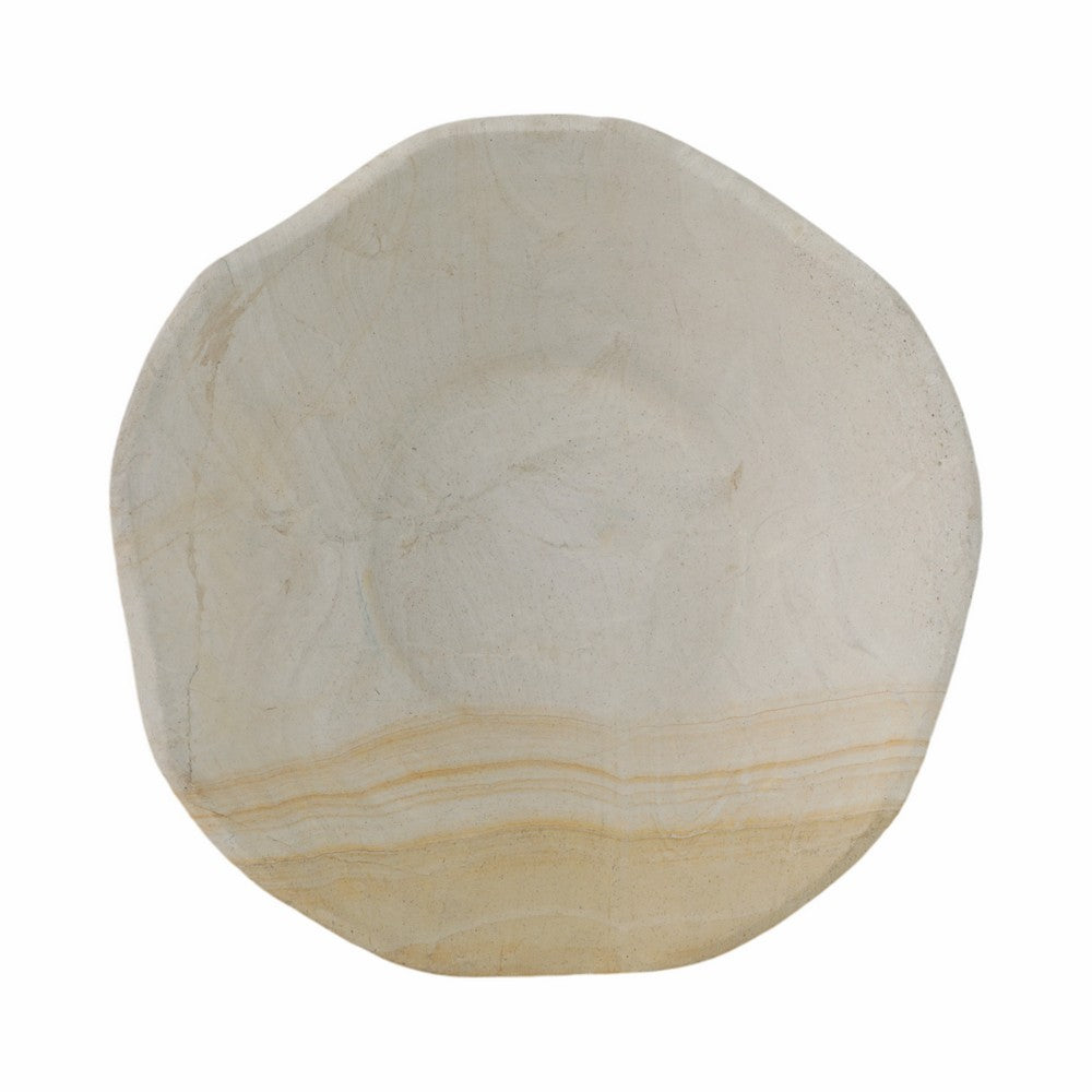 Decorative Pedestal Bowl w Subtle Wavy Rim | 9" | Tan Brown Sandstone