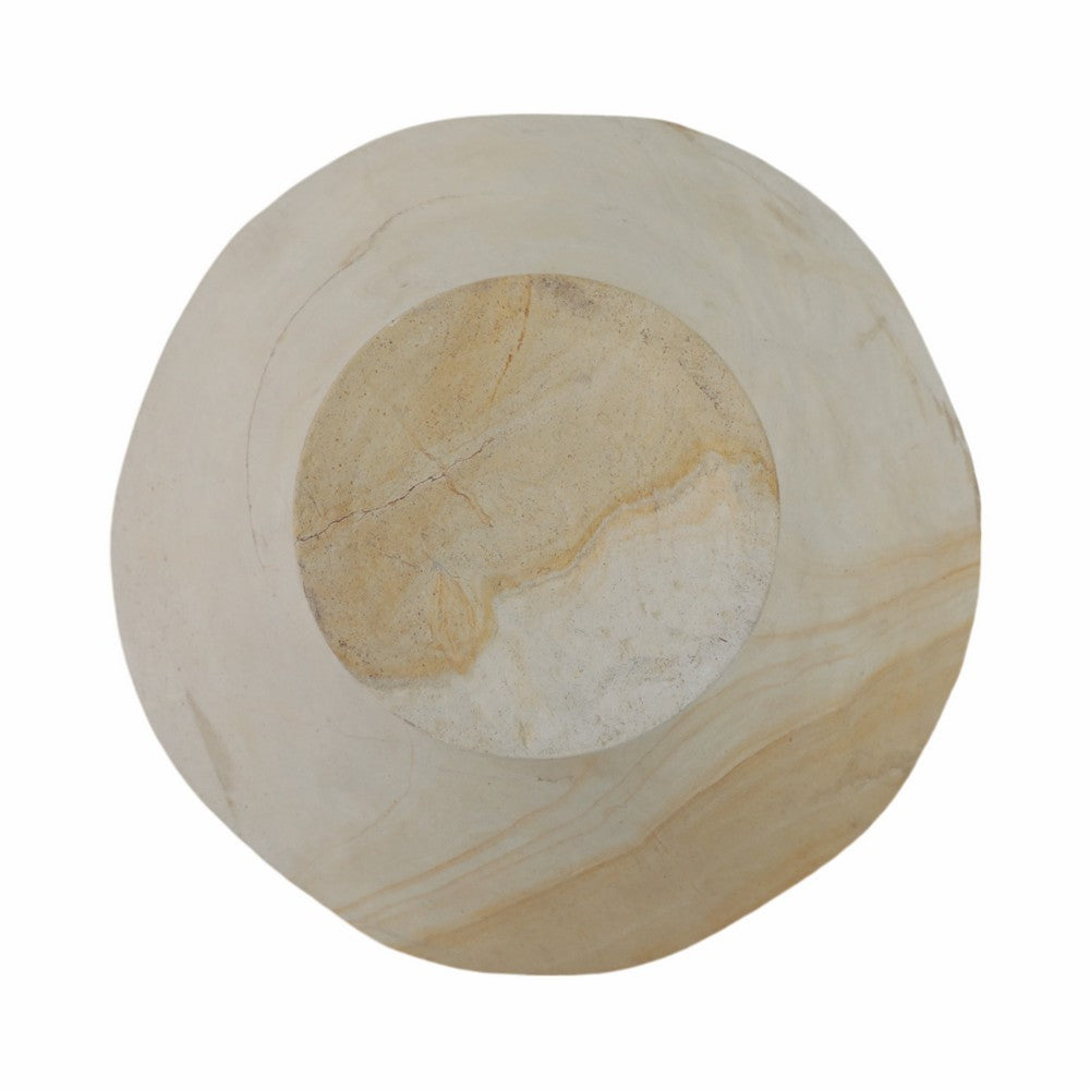 Decorative Pedestal Bowl w Subtle Wavy Rim | 9" | Tan Brown Sandstone