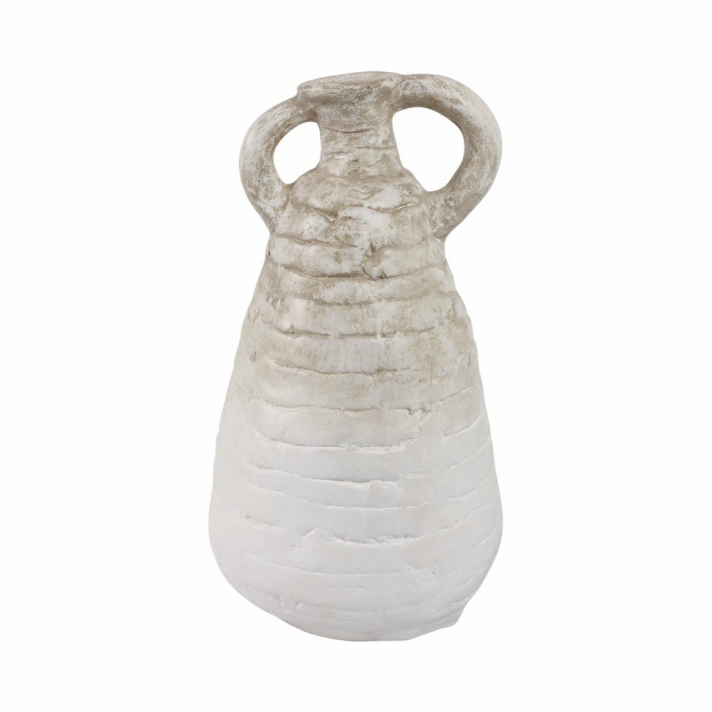 Slanted Amphora Vase with Ear Handles | Ivory Beige Ribbed Terracotta 18"
